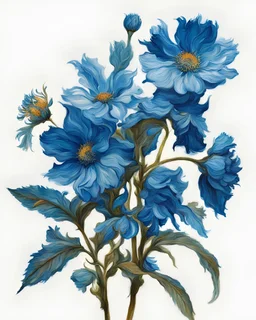 bright blue flower van Gough white background