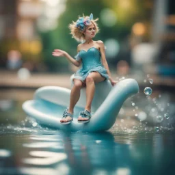 water nymph wearing spectacular shoes in a slide ,bokeh like f/0.8, tilt-shift lens 8k,*-