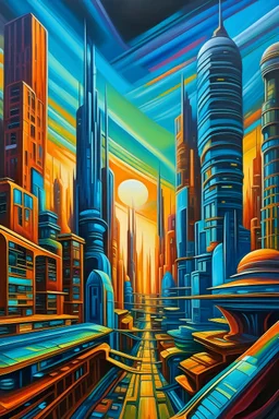 City of Dreams: A Vivid Oil Painting of a Futuristic Metropolis"