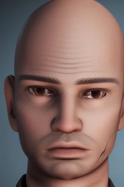 handsome man, portrait, profile, person of colour, bald, clean shaven, photo real, highly detailed, high contrast, extremely sharp detail, unreal engine 5