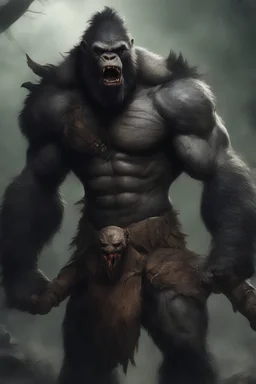 an extremely ugly abomination of the Ratman bat werewolf gorilla monster barbarian