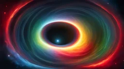 a wormhole portal to another universe in colors red,green,yellow and blue