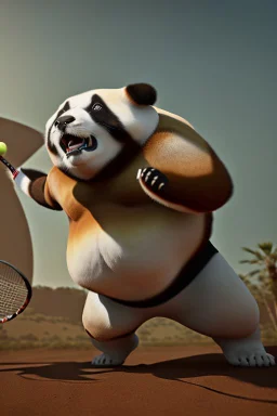 Egyptian gods playing tennis with fat pandas