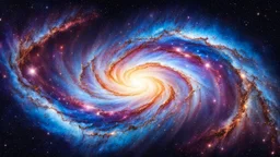 A beautiful flat horizontal view of a galaxy in the middle of the cosmos.