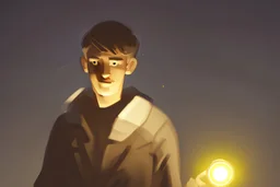 night, man with flashlight