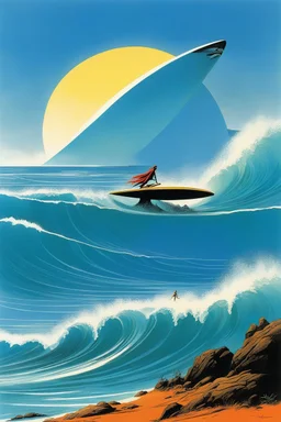 [illustration by Roger Dean futuristic neo-dada] Le surf, c’est la liberté, Gauches ou droites, il faut les écouter, Je les suis, je suis debout, Elles me guident, je les allonge.