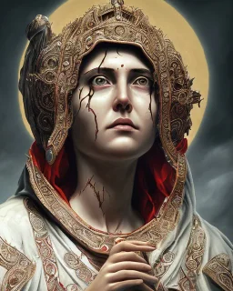 The Virgin Mary, cries with blood, Outlast, photorealistic illustration, 8k