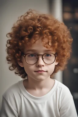 italian, curly hair, ginger brownish hair, short, glasses, rich, transparent glasses, man, child