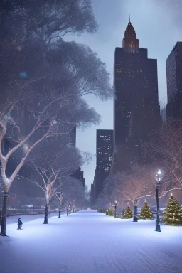 Central park, Realistic night christmas, snow, 4k, big tree christimas, intricate, bump