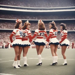 [vintage style scratches glitches] 1970s Cheerleaders in the stadium