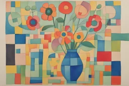 Flowers in a vase in the style of Paul klee ink transfer