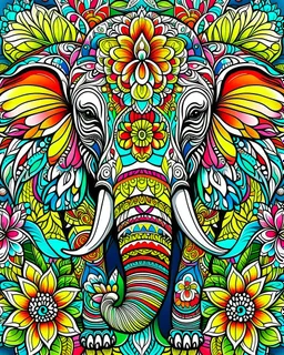 elephant ANIMAL Book cover for Adults, mandala, flower, coloerfull