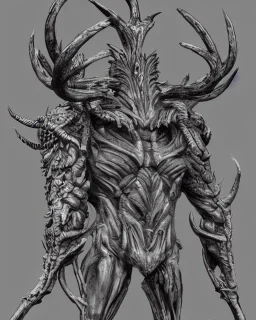 humanoid figure monster with antlers, highly detailed, digital art, sharp focus, trending on art station, kentaro miura manga art style