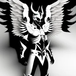 angel, demon, angel demon hybrid, half angel, half demon, black angel wings, white demon wings, black and white, balance, horns, armor, noble clothes, black and white armor, black and white clothes