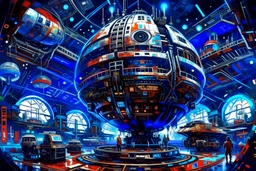 oil paint of huge wedding space station heritage authentic cyberpunk relic vibrant colours