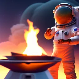 astronaut cooking marshmallows on barbecue from mars unreal engine 5, octan render