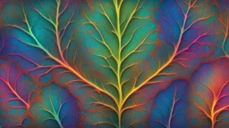 rendering of plant leaf in quantum physics style, leaf pores visible, psychedelic shimmering colors