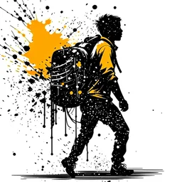 trekking person with backpack ink splot