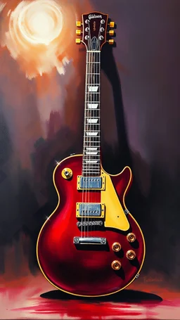 A painting of a Gibson Les Paul electric guitar, burgundy, beautifully lit, award winning, insanely detailed