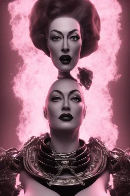 Joan Crawford as evil queen in black leather, busty, cleavage, dominatrix, curvy, angry, stern look. unreal 5, octane render, cinema4d, dynamic lighting, dramatic lighting, 4k, redshift render, highly detailed, hyper realistic,anthropomorphic