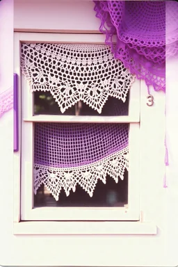 Vintage polaroid of a hippie window,crochet, purple