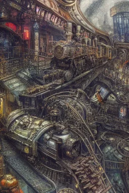 Insanely detailed intricately detailed meticulously detailed hyperdetailed cyberpunk, technopunk, steampunk train on a roller coaster, high contrast, blurry Impressionist landscape background textured paint, luminism, hyperrealism, fine art CorporateMemphis