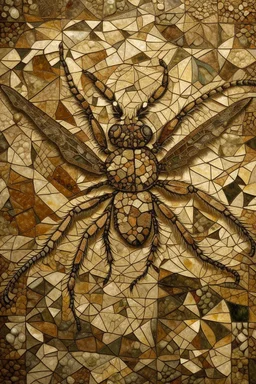 A brown earth elemental mosquito designed in ancient Roman mosaics painted by Gustave Courbet