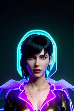 Ghost in the shell style, pretty cyber woman, cables, futuristic, blood, black, gold, brown, geisha style, decorative color feathers, simétrico, circuits, neon style, a lot of led lights, fog, rain, vibrant color, highly detailed, art stations, concept art, smooth, unreal engine 5, god rays, ray tracing, RTX, lumen lighting, ultra detail, volumetric lighting, 3d, finely drawn, high definition, high resolution.