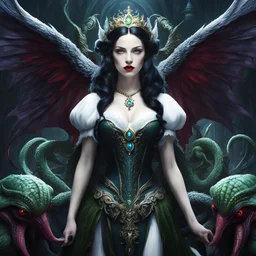 Snow-White has become a Goddess and stands with Cthulhu to rule the world :: extremely detailed 3D Airbrush art, Octane render, pencil sketch, deep color, dark fairy tale, dark fantasy