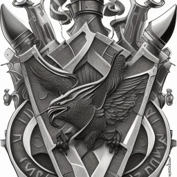 coat of arms of an city of blacksmith with tatoos, very detailed, black