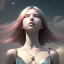 a girl looking to the sky, cinematic lighting, dramatic atmosphere, studio lighting delicate features finely detailed perfect art, at an ancient city, gapmoe yandere grimdark, trending on pixiv fanbox, painted by greg rutkowski makoto shinkai takashi takeuchi studio ghibli