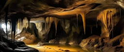 A melted cavern with cave paintings painted by Salvador Dali