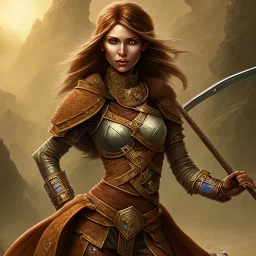 dungeons and dragons, female elf, druid, brown hair, brown eyes, full body, realistic face