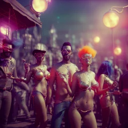 Realistic photo, medium shot view, men, carnival scene, futuristic steampunk. Women, hair monster, Drunken, Sunglasses, smoking, happy, hot. Cabaret background, highly detailed, concept art, unreal engine 5, ray tracing, RTX, lumen lighting, ultra detail, volumetric lighting, 3d, finely drawn, high definition, high resolution.