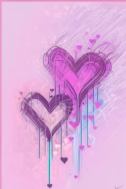 Hearts abstract wet watercolour in the style of Agnes Cecile with thin sketchy pencil lines