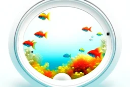 white,background,looking,through,a 3-d, hole,or,window,,a,seeing,tropical,fish