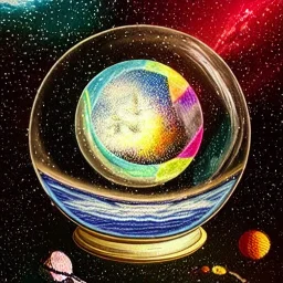 crayon drawing of galaxy and milkyway inside glass globe, embroidered tapestry, 8k resolution, high-quality, ornate, baroque, ultrafine-detail, muted colors, intricate, digital art, detailed matte, cinematic lighting, octane render,