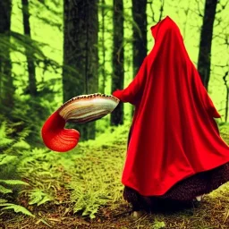 gorgeous red riding hood playing with her bearded clam