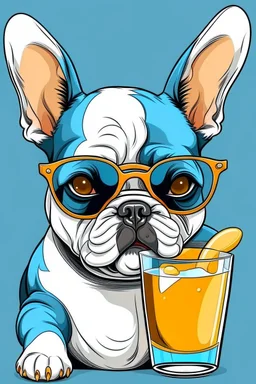 french bulldog in sunglasses drink cocktail cartoob