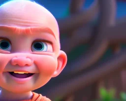 baby krillin, natural environment, photojournalism, hyper detailed, hyper realism, pixar character, sweet and gentle, friendly,