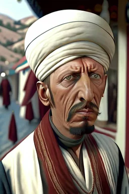Rajab Tayyip Erdogan he is Turkish milk seller and runabout He wears a turban and a poor costume He wears a turban and a poor costume in 1900 Ultra-wide angle Highly realistic precise details Detailed panoramic view Detailed distance Professional Quality 8K
