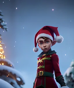Cute Christmasy elf character, magnificent, majestic, Realistic photography, incredibly detailed, ultra high resolution, 8k, complex 3d render, cinema 4d.