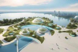 тематический парк города будущего 2050, сказка, сияние, абстракция, вид с высоты птичьего полета, прогулочный парк