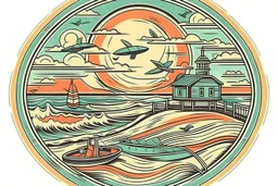 retro sticker of seaside