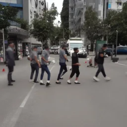 iteawon city night pool team crossing the road drinking beer