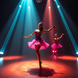 mocap graphic balerina in a recursive 3d fractal stage with disco lights