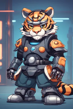 samurai tiger, cute, 2D, cartoon cute male robotiger with black sneakers, white short beard, front view, wearing a samurai costume, lit robo tiger , 32k uhd, round,8k,HD, blue wall background