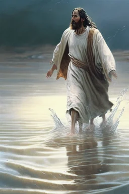 Peter walking on water going to Jesus Christ