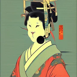 Ukiyo-e styled art, cat