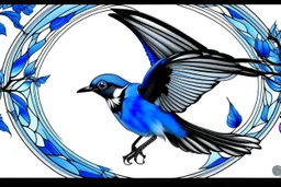 vitrail d'un geai bleu ailes déployées art déco d'après mucha